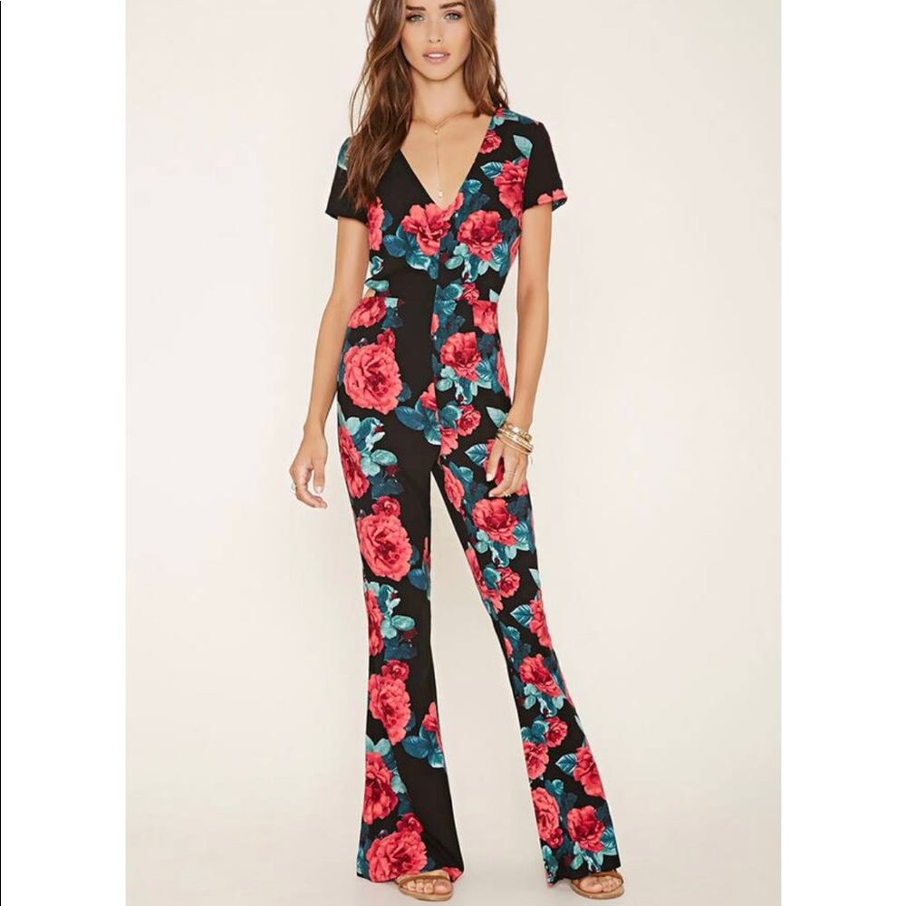 Black Jumpsuit with pink flowers